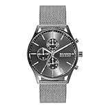 Skagen Holst reloj para hombre, Movimiento cronógrafo con correa de acero o piel, Grafito y tono plateado, 42MM Skagen Holst reloj para hombre, Movimiento cronógrafo con correa de acero o piel, Grafito y tono plateado, 42MM