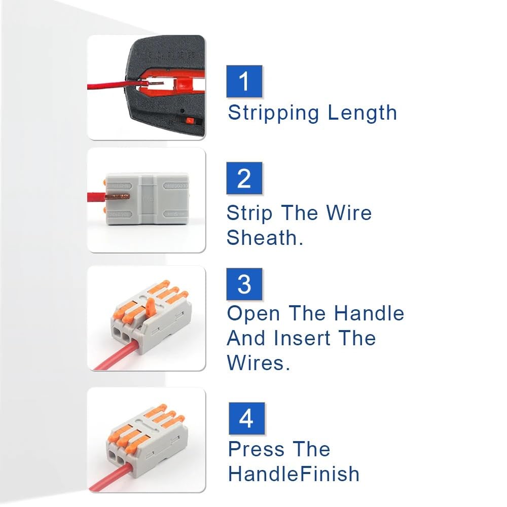 Compact Quick Electrical Connector 2 Pin 3 Pin Butt Home LED Light Splicing Crimp Terminals Wire Connector Kit 222 223(72PCS D23GR Boxed)
