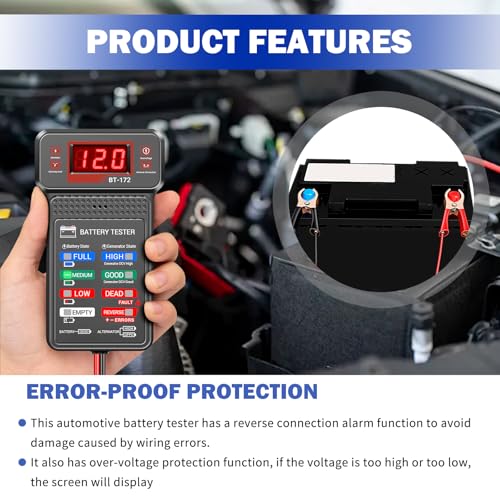 Car Battery Testers with LCD Display & LED Indicators,Battery Load Tester 12v Automotive,Universal Car Batteries Testers and Alternator Tester Cars Tools for 12v Vehicles - Thumbnail 5