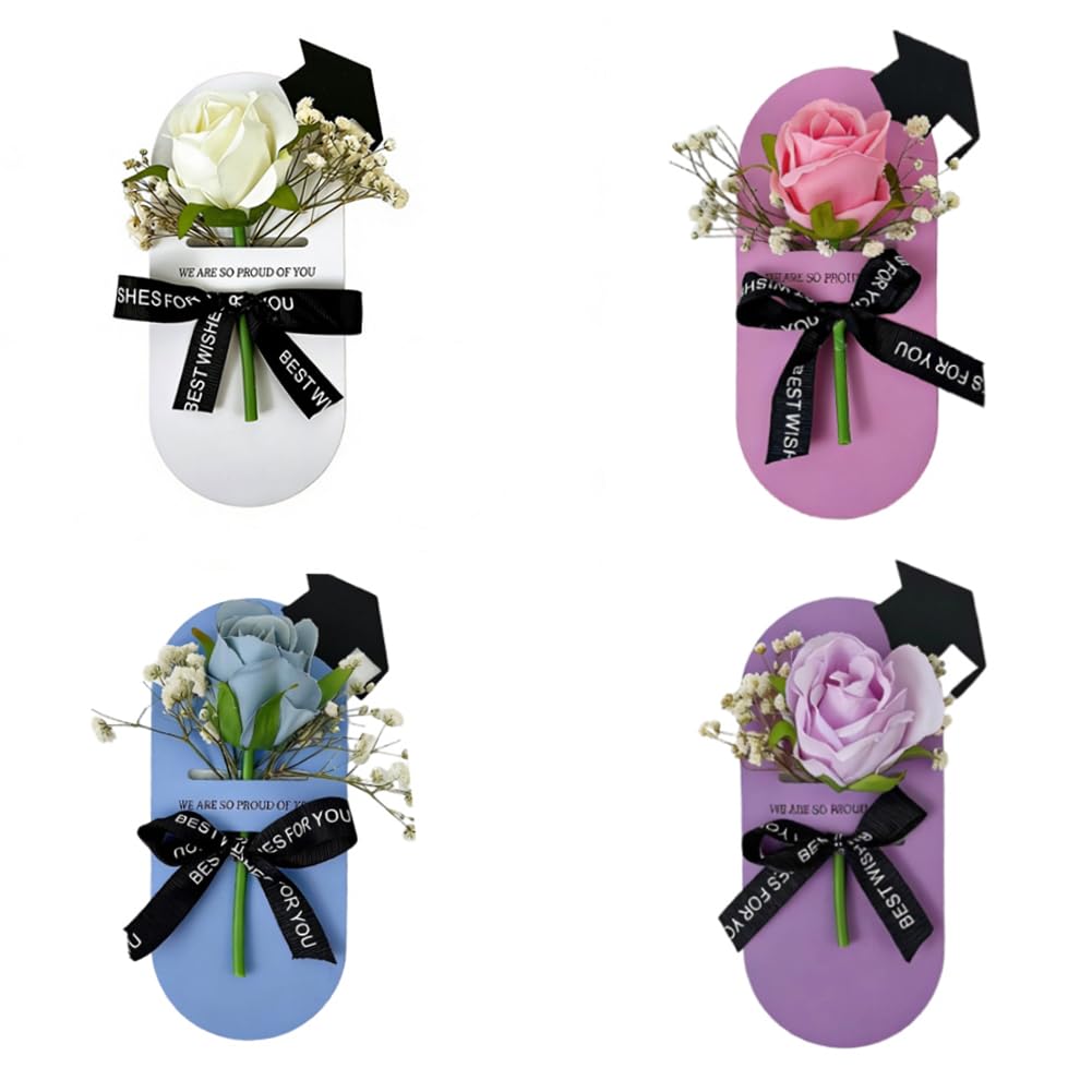 Cartes de vœux pour diplôme avec rose et chapeau x8