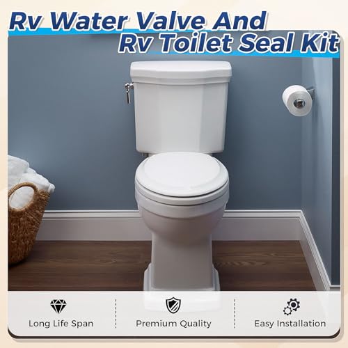 Image of 2 Sets 385311641 RV Toilet Water Valve Kit and 2 Pcs 385311658 RV Toilet Ball Seal Compatible with 300 310 320 Series Toilets Fit for Pedal Flush Toilet and Sealand Marine Toilet