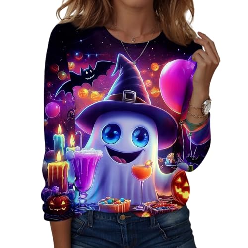 Halloween Shirts for Women Long Sleeve Plus Size Fashion Crewneck Comfortable Tshirts Halloween Costumes for Women