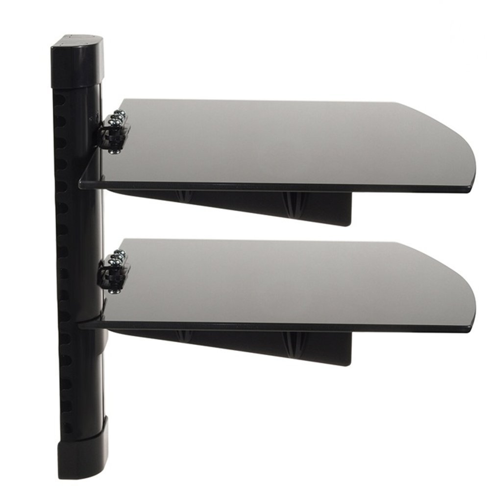 Maclean MC-662 Supporto DVD da Parete con Dopia Mensola in Vetro Scaffale da Muro Console PS3 PS4 Xbox