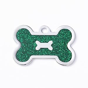 Fovaok Grün Glitzer Knochenform Hundemarke