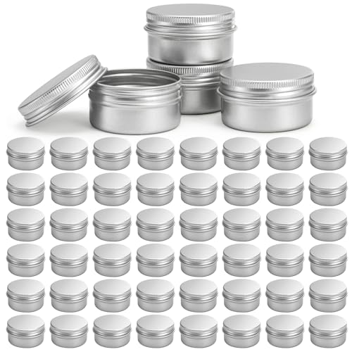 Tosnail 48 Pack 1 OZ Mini Metal Round Tins with Screw Lids, 30 ML Empty Sample Jars, Travel Storage Containers