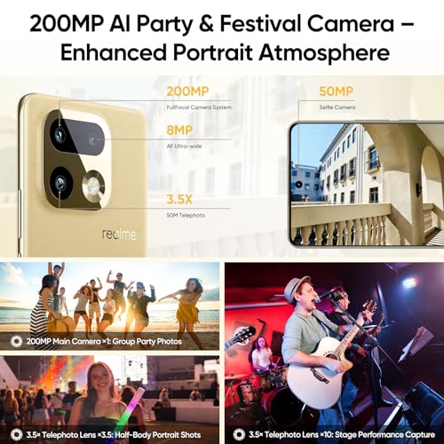 Image of realme 16 Pro+ 5G, Smartphone 8+256GB, Qualcomm Snapdragon 7 Gen 4, 200MP OIS, Curved Display 6.8 inch 144Hz, Battery 7000mAh,IP69 Master Gold