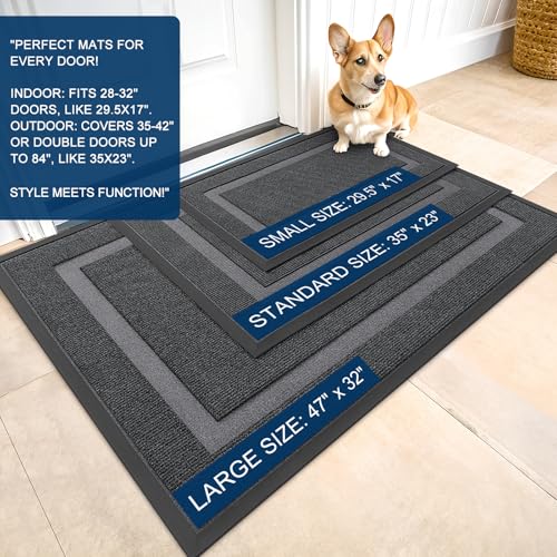 Image of OLANLY Front Door Mat Indoor Outdoor Entrance, Waterproof All-Season, All-Weather Doormat, Sturdy Natural Rubber, Fade Resistant, Low Profile, Easy Clean Patio Porch Entryway Mat, 23.5x15.5, Grey