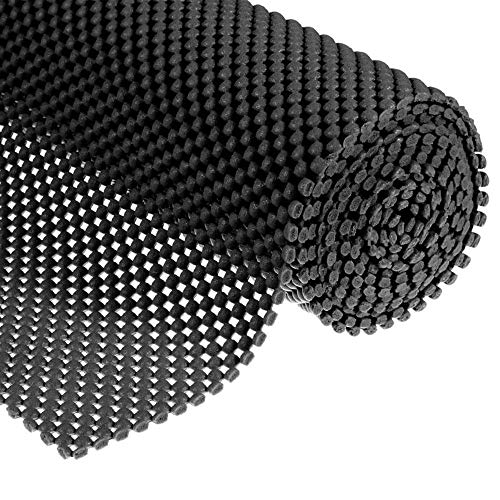 Kaptin Non-Slip Liner Mat, Anti-Slip Mat Drawer Liner, Grid Pattern Hollow Gripper Roll, PVC Non-Slip Carpet Underlay Shelf Liner Kitchen Drawer Liner for Home and Office (Black)