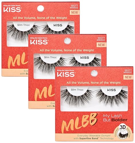Image of KISS My Lash But Bolder 3D Volume False Eyelashes - Slim Thicc, Black, Comfortable, Voluminous, Natural-Looking, Faux Mink, Vegan, Fuller, 3D Lashes, Superfine, Knotless, Fluffy & Soft | 1 Pair