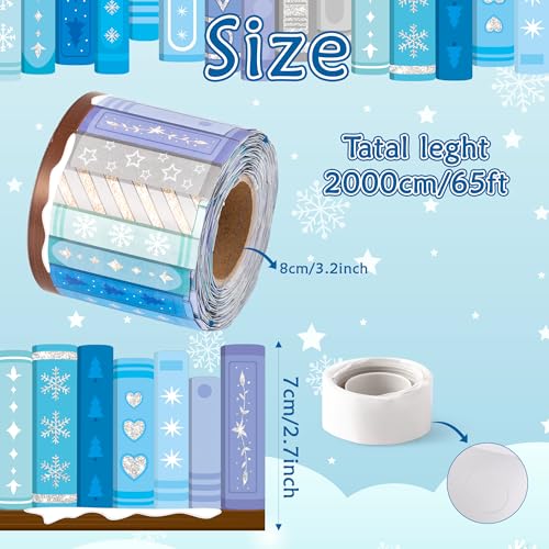 Image of BeYumi Snowflake Bookshelf Border Trim - 65ft Winter Snowflake Books Rolled Border Trim Christmas Gray Blue Bookshelf Bulletin Board Set Library Classroom Office Chalkboard Home Wall Party Decoration
