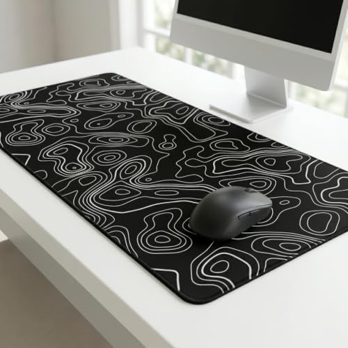 Image of Topography Abstract Desk Mat 458 x 915 mm XXL Extended Mouse Pad for Office & Gaming | Large Keyboard Mouse Pad with Anti-Skid Rubber Base, 3mm Thick, Stitched Edges & HD Printed Surface