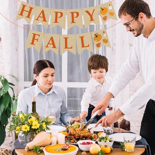 Image of OHOME Fall Decorations for Home - Happy Autumn Pumpkin Banner for Indoor Outdoor | Maple Leaves Garland Backdrop for Outside - Hanging Party Favors Supplies for Birthday | Fall Decor
