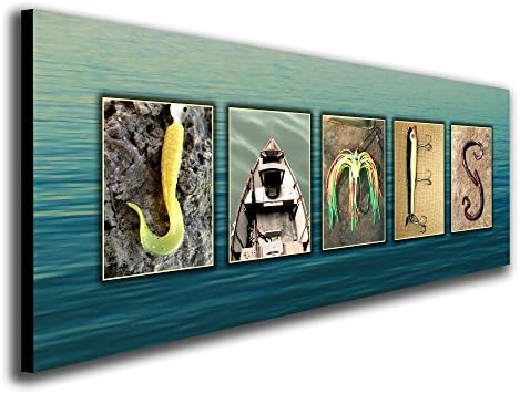FISHING Personalized Name Art Print | Customized Gift for the Bass, Trout, Saltwater and other Fish Enthusiast |High Res Photos to Spell any Fisherman's Name | Canvas or Block Décor | Personal Prints (Block Mount - 6.5 x 18)