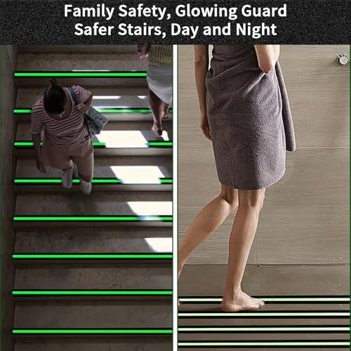 Image of Glow in Dark Anti Slip Tape, 2 inch x35FT Heavy Duty Waterproof Safety Grip Tape for Stairs, Pool, Bathroom - Black & Glow Stripe Indoor /Outdoor Multi-Purpose Traction Tape