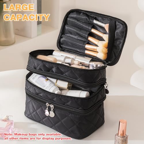 Image of MAYCREATE Makeup Pouch Bag, 3 Layers Travel Toiletries Makeup Organisers Bag Box with Handle, Cosmetic Tool Storage Organizer Vanity Bag for Women (Durable, Waterproof, Multi-Compartment)