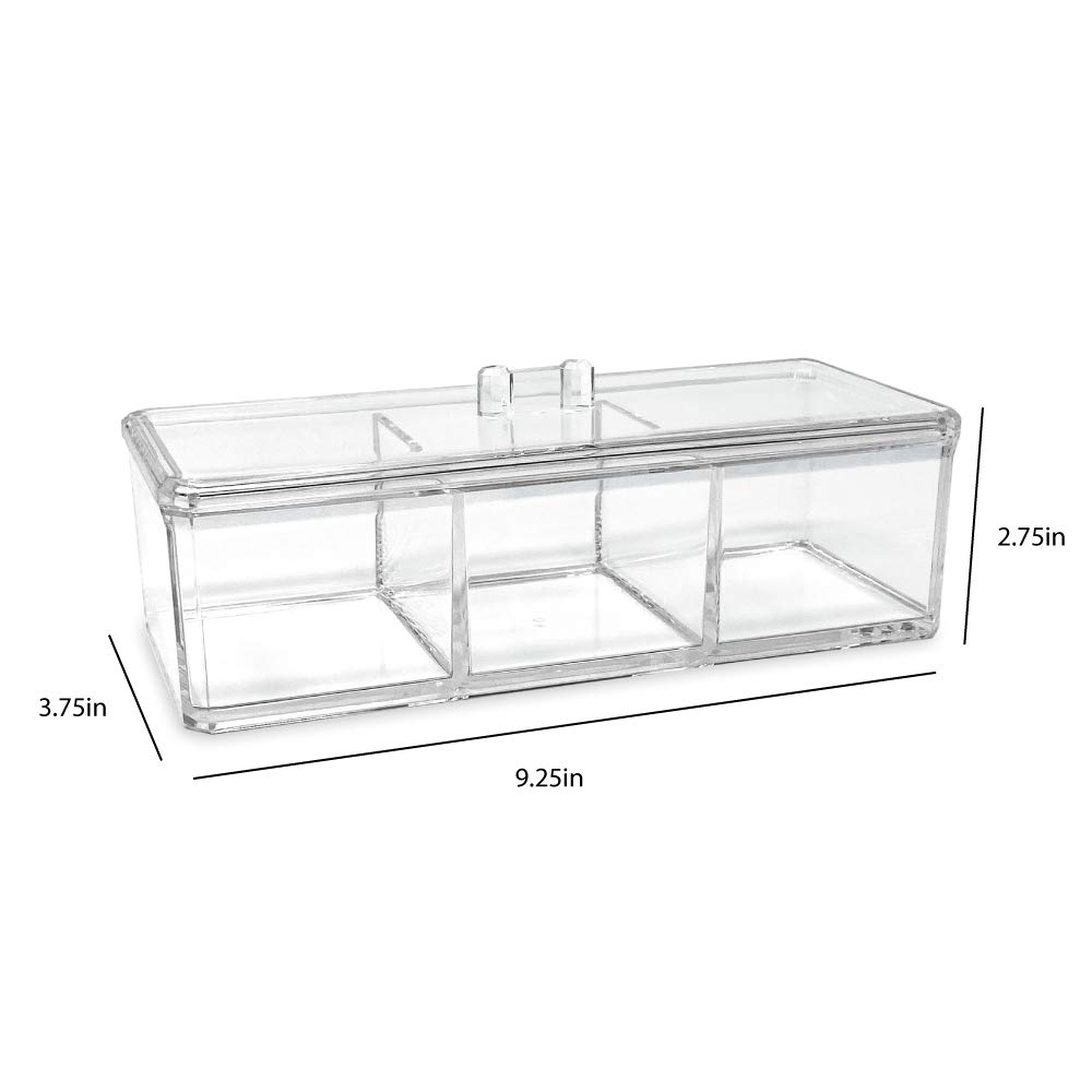 Organizador apilable rectangular de acrílico transparente de 3 compartimentos con tapa, bandeja de cajón multiseccional, solución de almacenamiento para maquillaje, suministros de 3