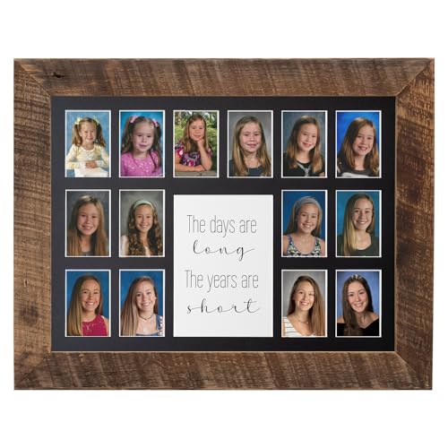Image of Rustic Red Door Co. 12x16 School Days Picture Frame with Multiple Openings - School Years Photo Collage - The Days Are Long - 1 Pre-School & Kindergarten to 12th Grade (15 Photos, 1PreK-12th, Black)