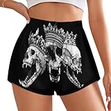 ショートパンツ 頭蓋骨 クラウン 髑髏 骨柄 レディース 短パン ショーパン ウエストゴム リラックス スポーツ パンツ カジュアル 部屋着 夏 柔らかい ルームウェアスウェット ゆったり 水陸両用 通気吸汗 プリント
