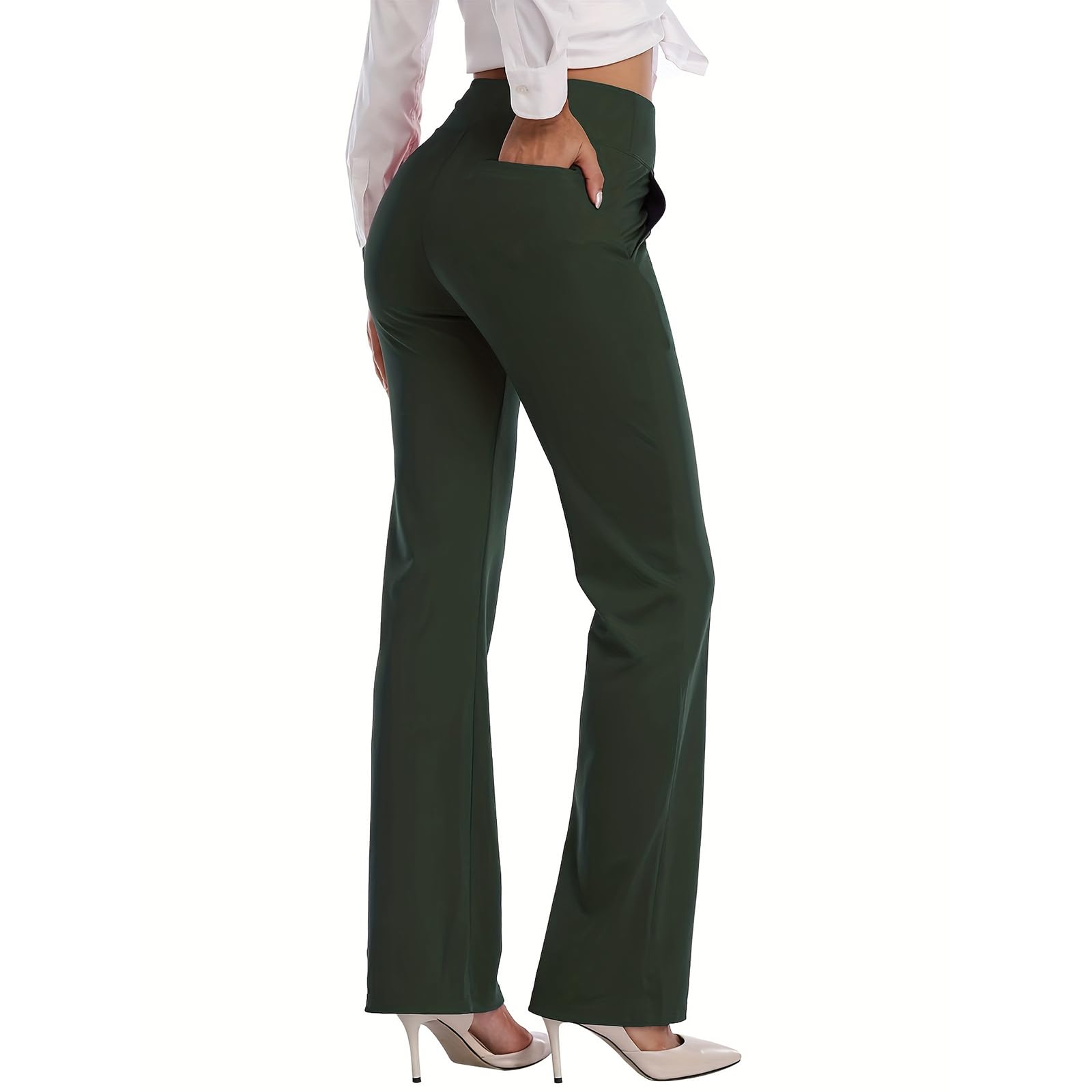 HISKYWIN Inner Pocket Yoga Pants 4 Way Stretch Tummy Control Workout Running Pants, Long Bootleg Flare Pants