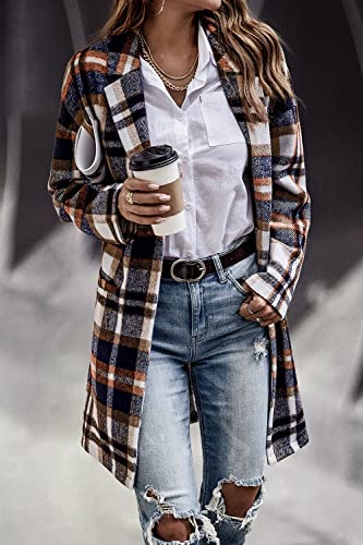 PRETTYGARDEN Women Plaid Shacket Jacket Trendy Fall Casual Button Wool Blend Tartan Trench Coat Winter Clothing with Pockets