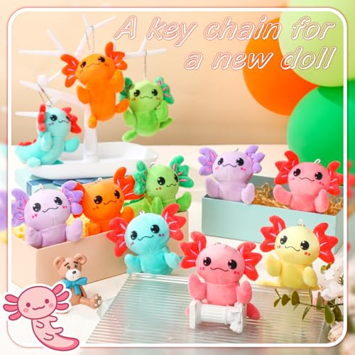 Image of WinnerWhy 20 Pcs Axolotl Plush Small Axolotl Stuffed Keychains Ornament Bulk Galentines Gifts for Birthday Party Supplies(Multicolor)