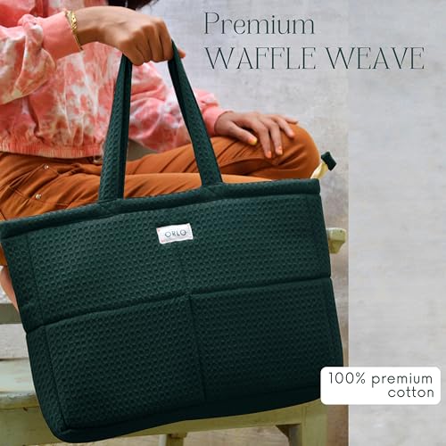 Image of Premium Cotton Waffle Quilted Tote Bag, Large Spacious Handbag for College, Office, Work, Travel, Shopping & Daily Use