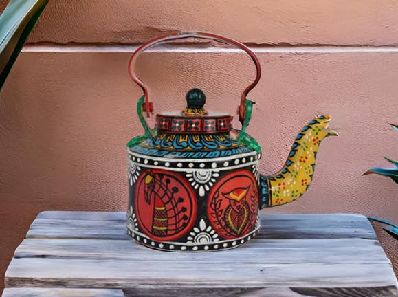Hand-Painted Aluminium Kettle with Tribal Folk Art |Exquisite Design |Gift Piece |Decor-image-46