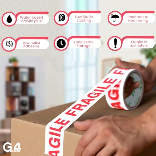 G4GADGET Pack of Strong Packing Tape - 48mm x 66m - Heavy Duty Parcel Tape for Moving Boxes Shipping, and Packaging (12, Fragile) - Image 2