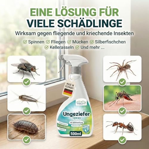 HomeBugProtect Insektenspray & Ungezieferspray 500ml - effektives insektenspray für innenräume & Wohnung - Hilft auch als Spinnespray, Fliegenspray, Fruchtfliegen Spray, UVM.