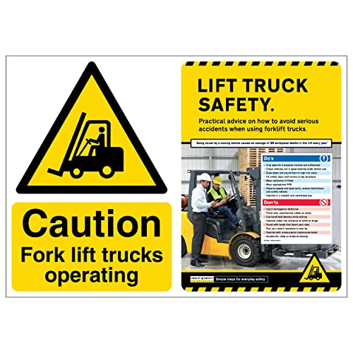 V Safety Poster Combo - Caution FLT Operating/Lift Truck Safety-600x450-2mm Rigid Plastic Safety Sign, Multi, 600 x450 mm