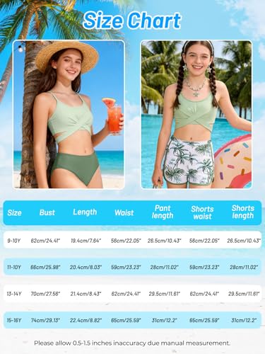 Image of Girl's 3 Piece Bikini Set Cross Strap Swimsuits for Girls Bathing Suit with Shorts Teen Swimwear Swimming Suit