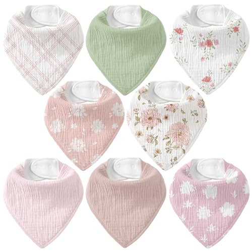 Image of CIVARUA KIDS Muslin Baby Bibs 8 Pack, Baby Bandana Drool Bib for Drooling and Teething, Cotton Soft Absorbent for Girls Boys Garden
