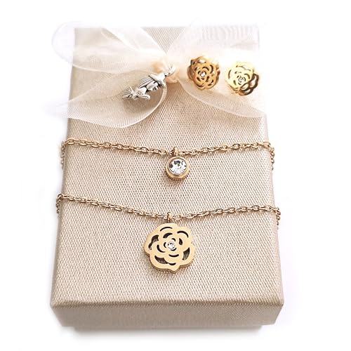 SIMBOLIKS Conjunto Rosa con brillante de acero inoxidable, Sant