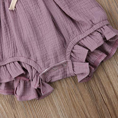 Qiylii Infant Baby Girl Ruffle Sleeve Romper One-Piece Bowknot Cotton Bodysuit Jumpsuit Outfit Clothes (6-12 Months, Light Purple)