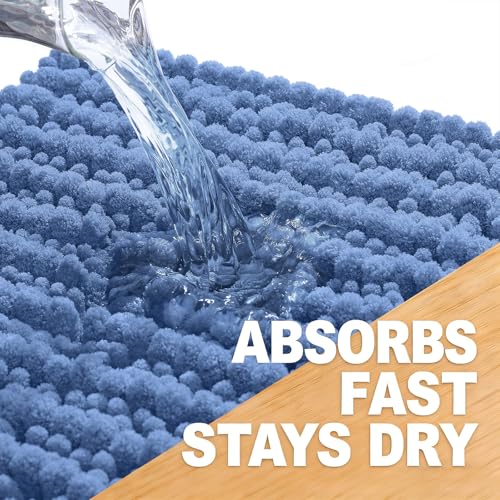 Image of OLANLY Bathroom Rug Mat 59x35, Thick Soft and Absorbent Chenille Bath Mat, Non-Slip Rubber Backing, Machine Washable Quick Dry Bath Rugs for Tub Shower Floor, Home Decor Accessories, Cornflower Blue