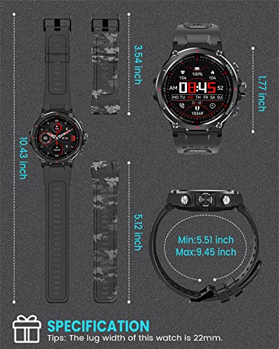 Military Smart Watch Men(Answer/Make Calls), 2023 Newest Bluetooth Tactical Smartwatch For Android Iphone, Outdoor Tough Rugged Fitness Tracker With Ip68 Waterproof/Ai Voice/Heart Rate/Sleep, Watch #TOP7