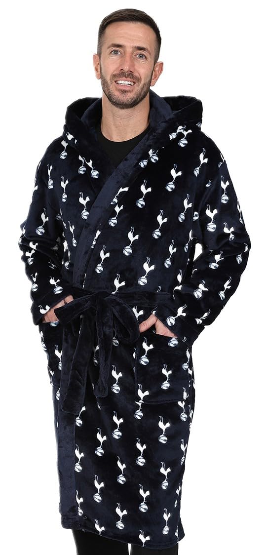 Tottenham Hotspur Mens Official F.C. Dressing Gown Fleece Hooded Spurs Robe