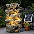 KAISOKU Solar Water Fountain Outdoor Garden, 19.3 Inch Cascading Stone Design 5 Tier Rock Feature Outdoor Fountains Waterfalls with Light, Pump Solar Panel for Patio, Deck, Porch, Backyard Home Décor