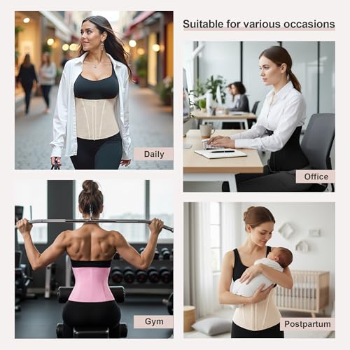 Image of SHAPERX Waist Trainer for Women Corset Shapewear Tummy Control Sport Workout Waist Cincher Body Shaper Zipper and Hooks