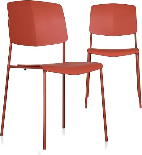 Zuho II - Silla apilable moderna, color naranja fuego, juego de 2, sillas apilables de plástico sin brazos para exteriores, comedor, patio, cocina,