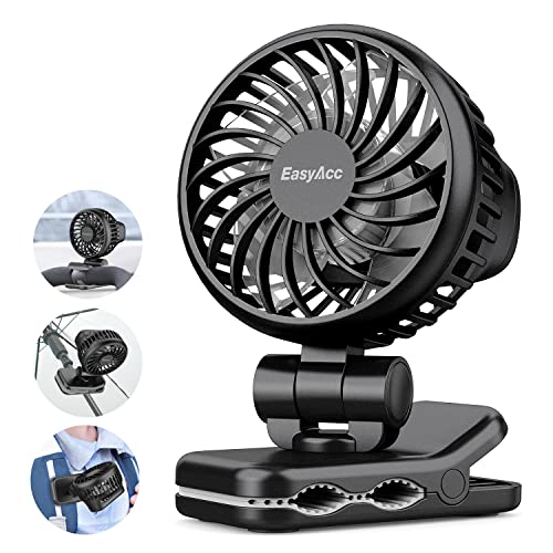 Stroller Fan, Easyacc Rechargeable Battery Operated Mini Fan Clip On Fan, 540° Rotation Portable Fan With Narrow Gap Grille For Baby Safety, 3 Speeds Personal Desk Fan For Stroller Crib Umbrella Black #TOP12