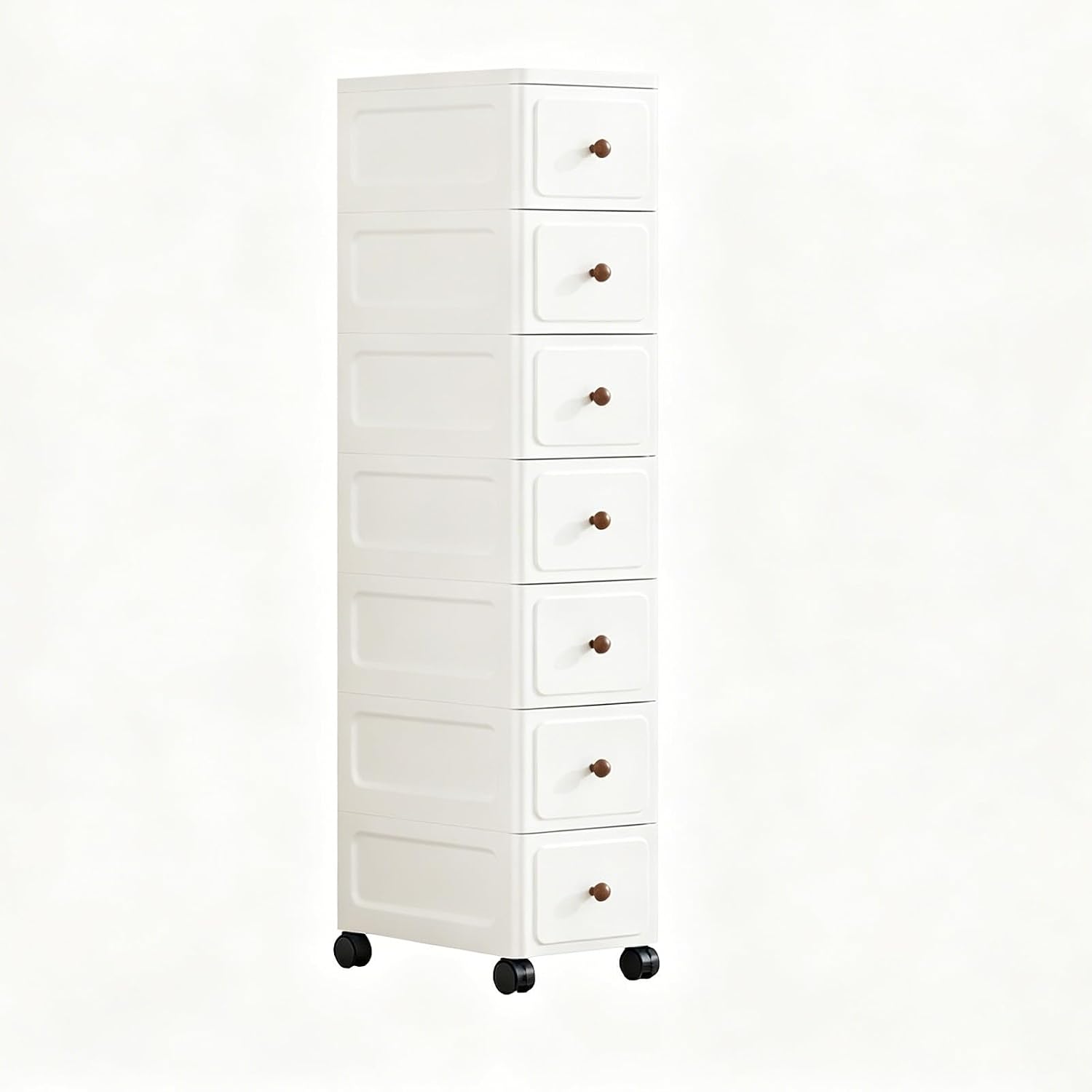 Slim Storage Cart,9.1" W Narrow Rolling Cart with Wheels, PP Kitchen Gap Organizer for Fridge Side, Laundry, Pantry,6-Tier, White(23cm/9.1in Drawer Style 7 Tiers)