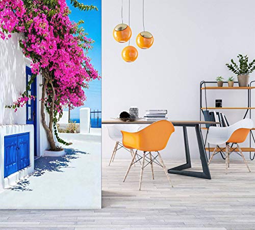 3D Door Decal Traditional White Houses Covered With Bougainvillea Flower In Door Stickers Removable Adhesive Pvc Door Wall Mural Door Wallpaper Door Art For Home Decor 30.3" W X 78.7" H #TOP2