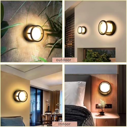 Image of fizzytech Round LED Wall Light, Modern Black Decorative Wall Lamp with Warm White Lighting for Living Room, Bedroom, Hallway & Home Decor, Pack of 2