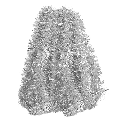 LIROPAU 10 M Noël Guirlandes Tinsel, Guirlande Tinsel Métallique, Scintillante Décorations de Suspension de Guirlande Tinsel pour Couronne d’Arbre de Noël Fournitures de Mariage (Argent)