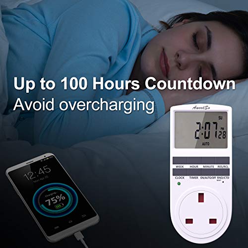 image for Awootsv Digital Timer Socket with Countdown Function LCD Display 24 Ho