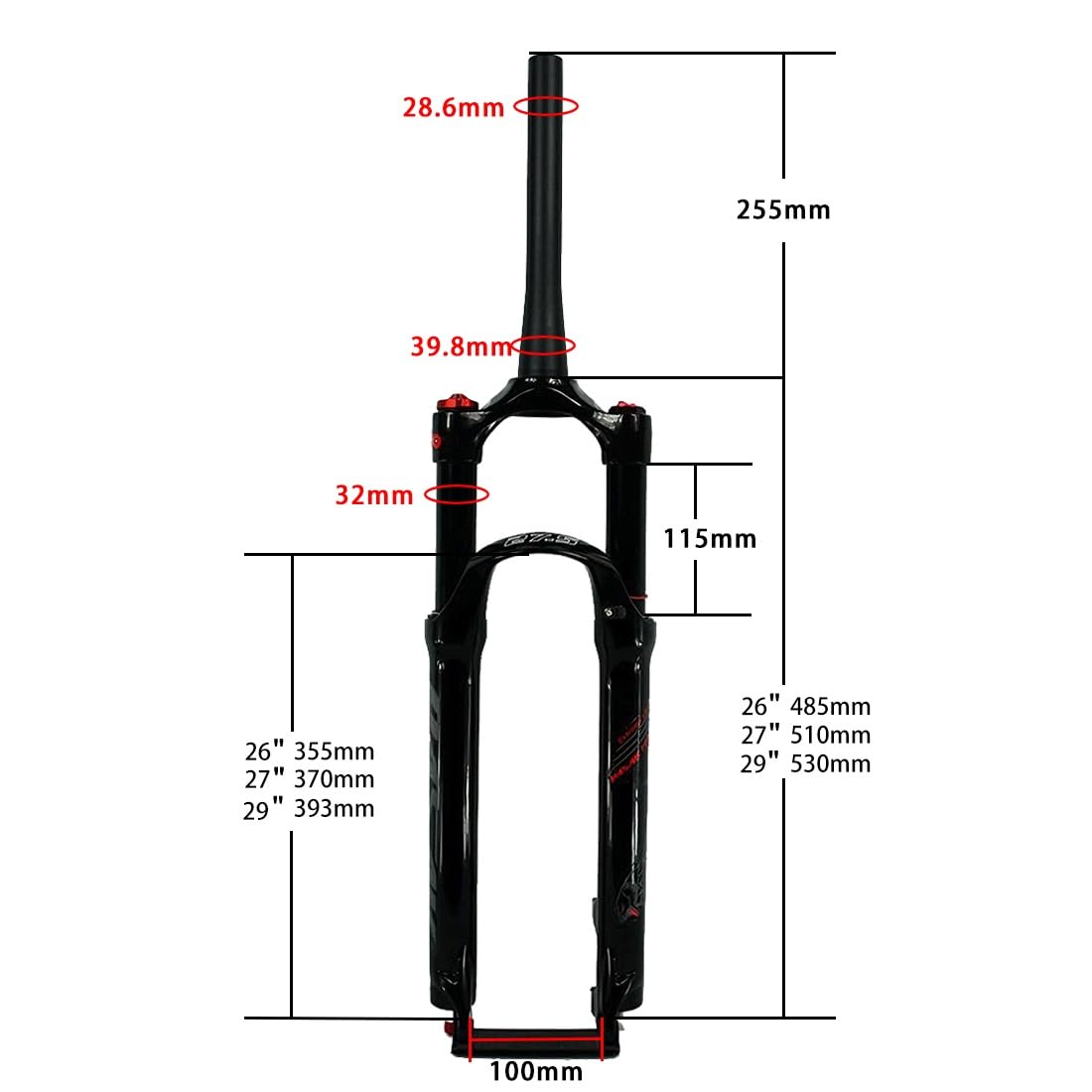 Widelec do roweru górskiego 26 27,5 29 cala, amortyzator, rura stożkowa 1-1/2", regulacja amortyzacji, hamulec tarczowy QR, skok 9 mm, 120 mm, 1700 g (sterowanie