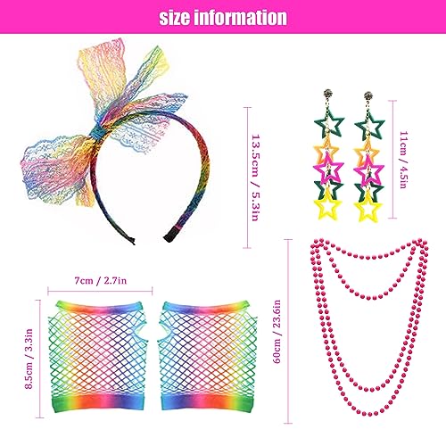 Grantop 80s Fancy Dress Costume Accessories for Women 1980s Fancy Party Costume Set including Lace Headband Earrings Necklace Fishnet Glove - Image 3