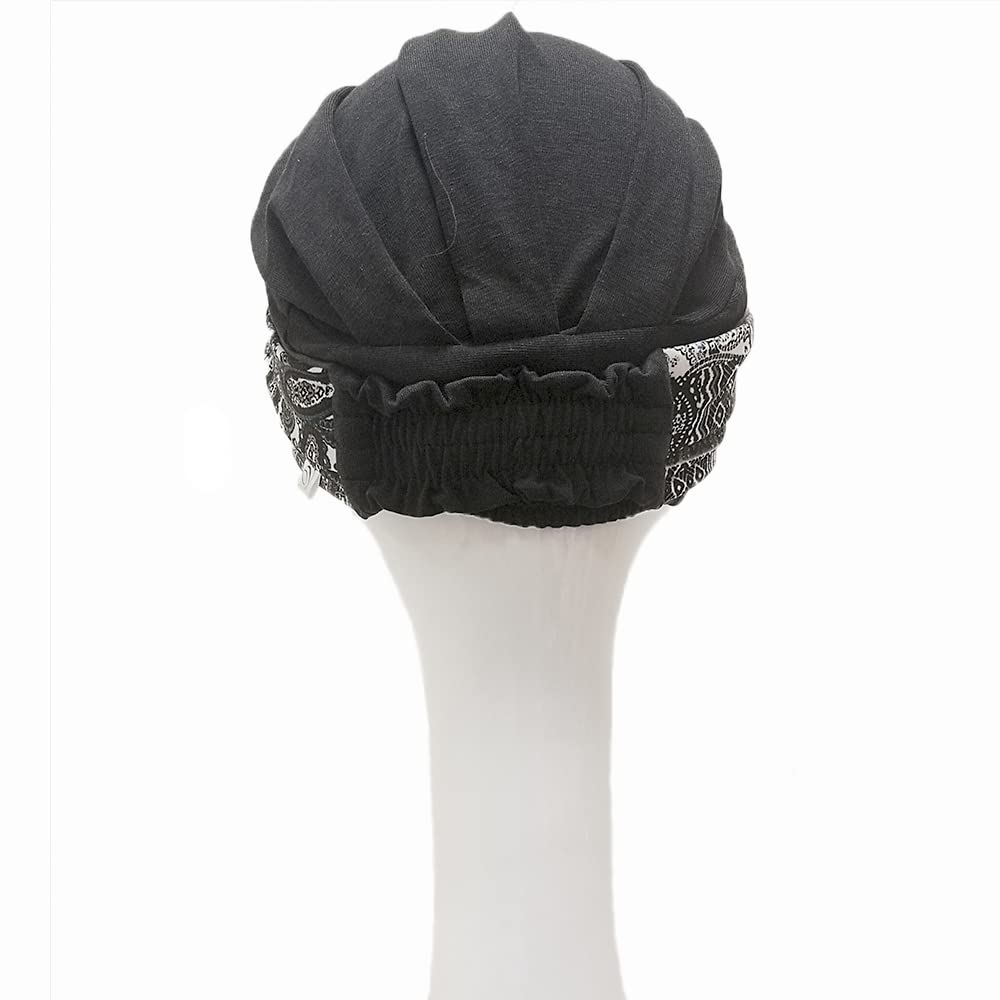 CAREBELL pañuelo oncológico modelo Elegance – diseño Paisley Black en bambú suave y transpirable, especial para quimioterapia, alopecia y pieles sensibles
