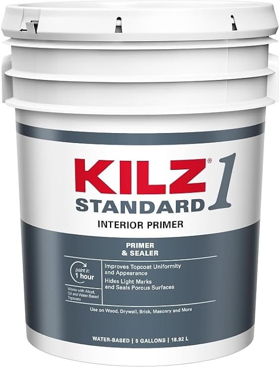 Kilz قياسي أبيض مسطح أساسه أكريليك ومغطى 5 غال. - حالة: 1